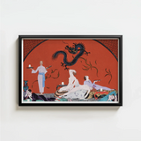 Framed Artwork Black Dragon Figures White Purple Blue George Barbier’s Chez, Barbier Art, Opulent Decadence