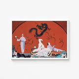 Framed Art Print Stylized Illustration Black Dragon Orange George Barbier’s Chez, Barbier, Opulent Decadence