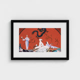 Chez La Marchande De Pavots - George Barbier 1920s Art Print / Canvas Black-framed Stylized Illustration Orange Background Black Barbier’s,
