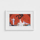 Chez La Marchande De Pavots - George Barbier 1920s Art Print / Canvas White Framed Stylized Illustration Orange Background Barbier’s,