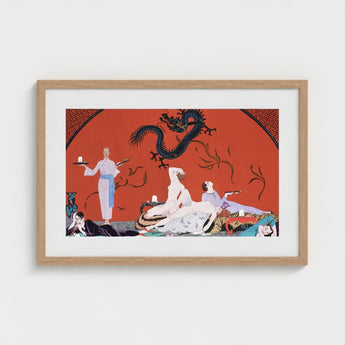 Chez La Marchande De Pavots - George Barbier 1920s Art Print / Canvas Framed Stylized Illustration Figures Black Dragon Barbier’s, Opulent