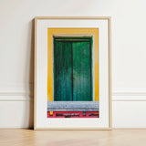 Chilli Ginger Coriander - Hoi an Photography Art Print / Canvas Framed Photograph Weathered Green Wooden Door Set Vibrant Door, Vietnam’s