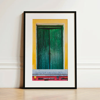Chilli Ginger Coriander - Hoi an Photography Art Print / Canvas Framed Photograph Weathered Green Wooden Door Set Vibrant Door, Vietnam’s