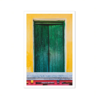 Chilli Ginger Coriander - Hoi an Photography Art Print / Canvas Green Wooden Door Vertical Planks Weathered Door, Vietnam’s Vibrant Street,