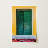 Chilli Ginger Coriander - Hoi an Photography Art Print / Canvas Vibrant Green Wooden Door Vertical Planks Weathered Texture Door, Vietnam’s