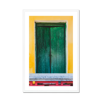 Chilli Ginger Coriander - Hoi an Photography Art Print, Weathered Green Wooden Door Vertical Planks