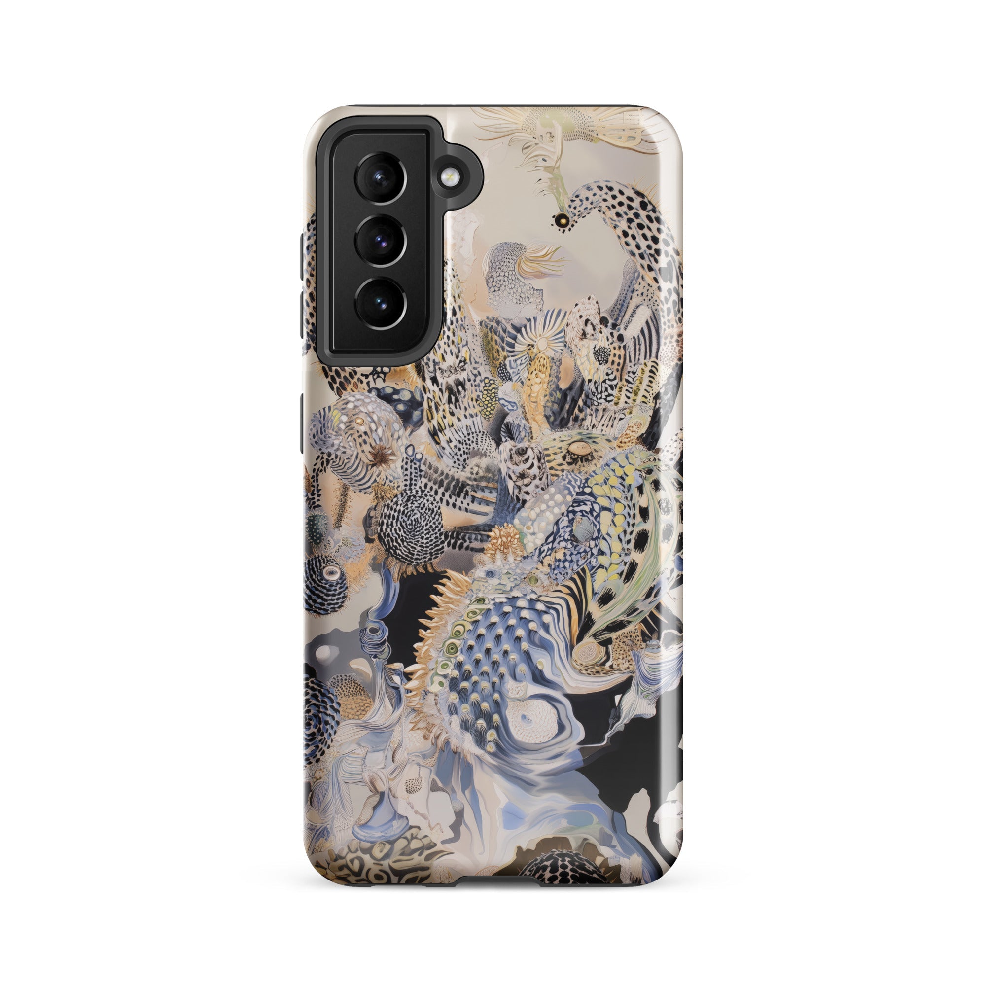Chimera Surreal Alien Sea Creatures Samsung Case, Galaxy S21 Fe / Gloss, Smartphone Case Intricate Abstract Organic Pattern Shades Black