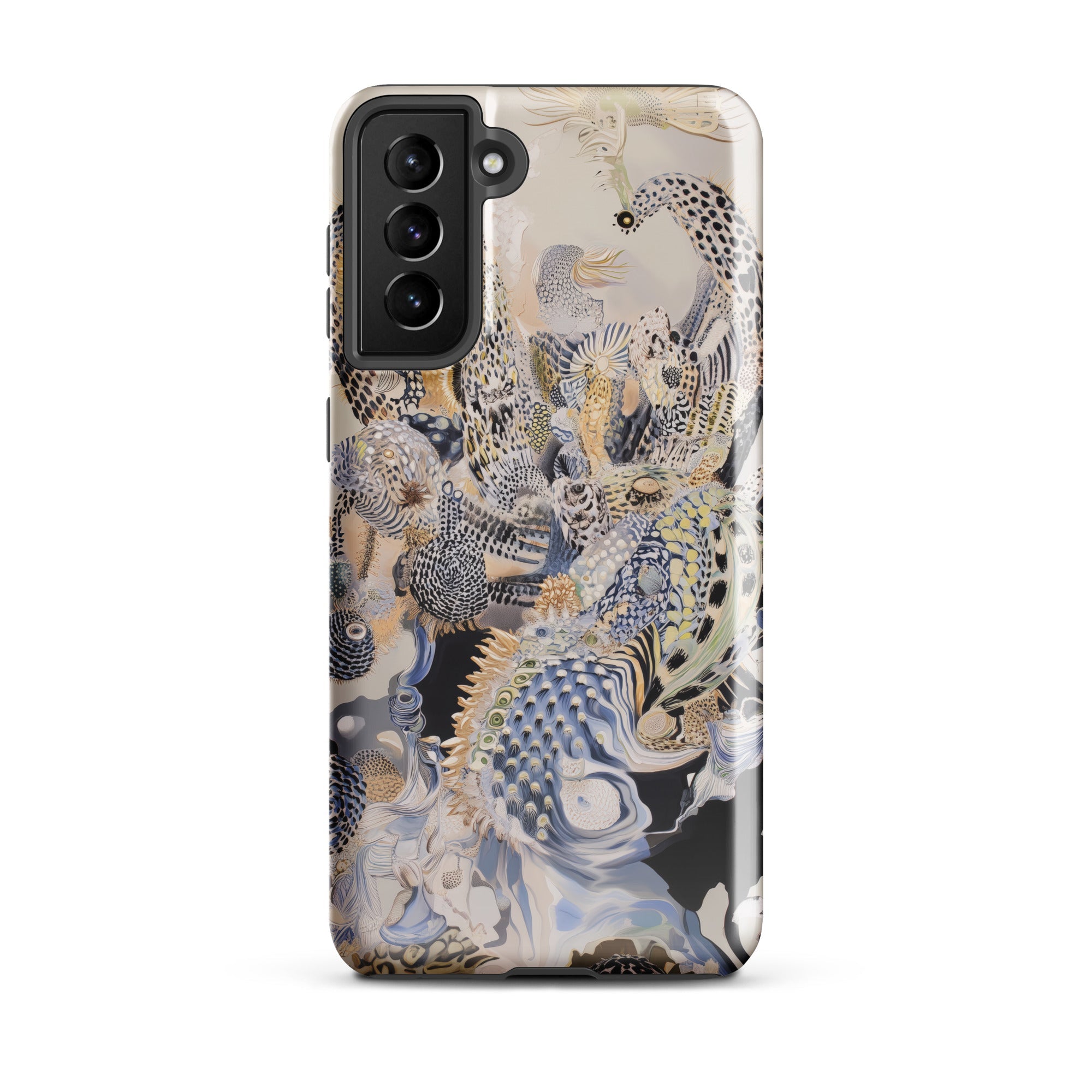 Chimera Surreal Alien Sea Creatures Samsung Case, Galaxy S21 Plus / Gloss, Smartphone Case Intricate Abstract Organic Pattern Shades Black