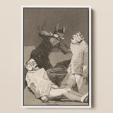 The Chinchillas - Francisco De Goya Art Print / Canvas Framed Black-and-white Illustration Dramatic Scene Three Figures Foreground Goya Art
