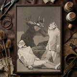 The Chinchillas - Francisco De Goya Art Print / Canvas Framed Black-and-white Illustration Dramatic Scene Two Figures Torment Goya Art