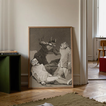 The Chinchillas - Francisco De Goya Art Print / Canvas Framed Black-and-white Illustration Light Wood Frame Dramatic Scene Goya Art Print,