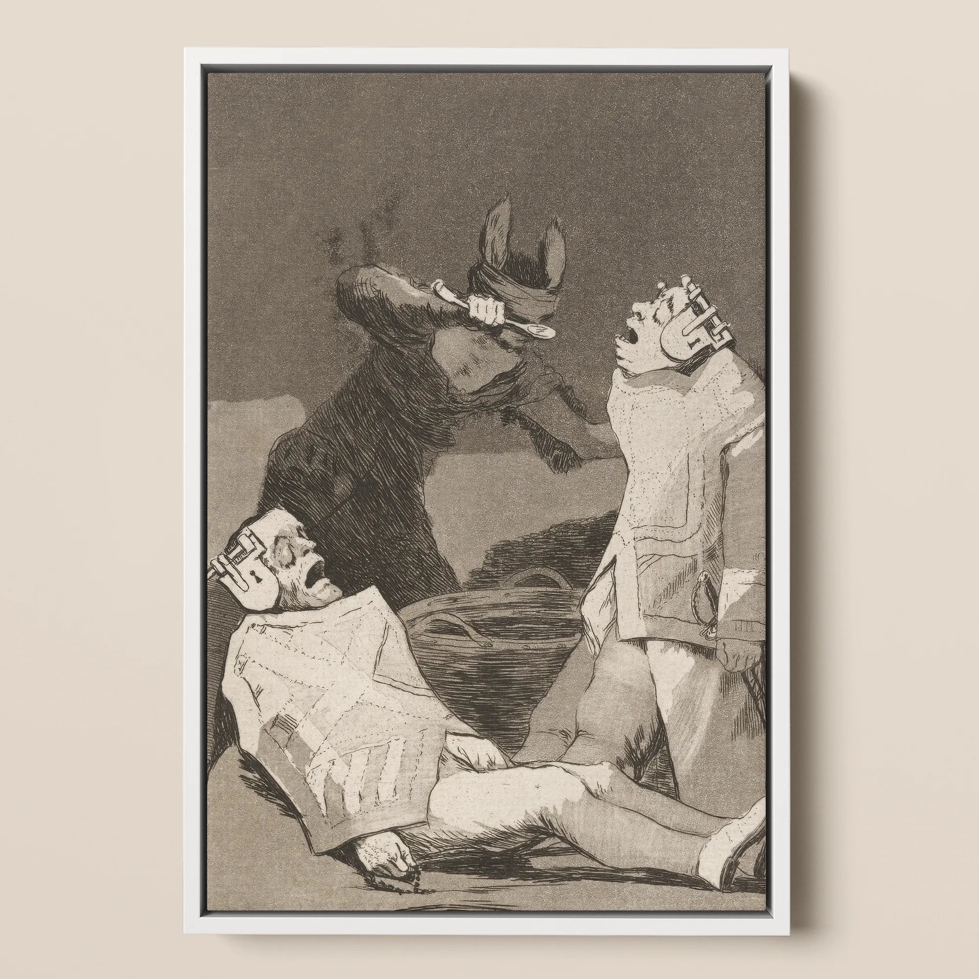 The Chinchillas - Francisco De Goya Framed Canvas, Framed Art Print Macabre Scene Figures Bizarre Headgear