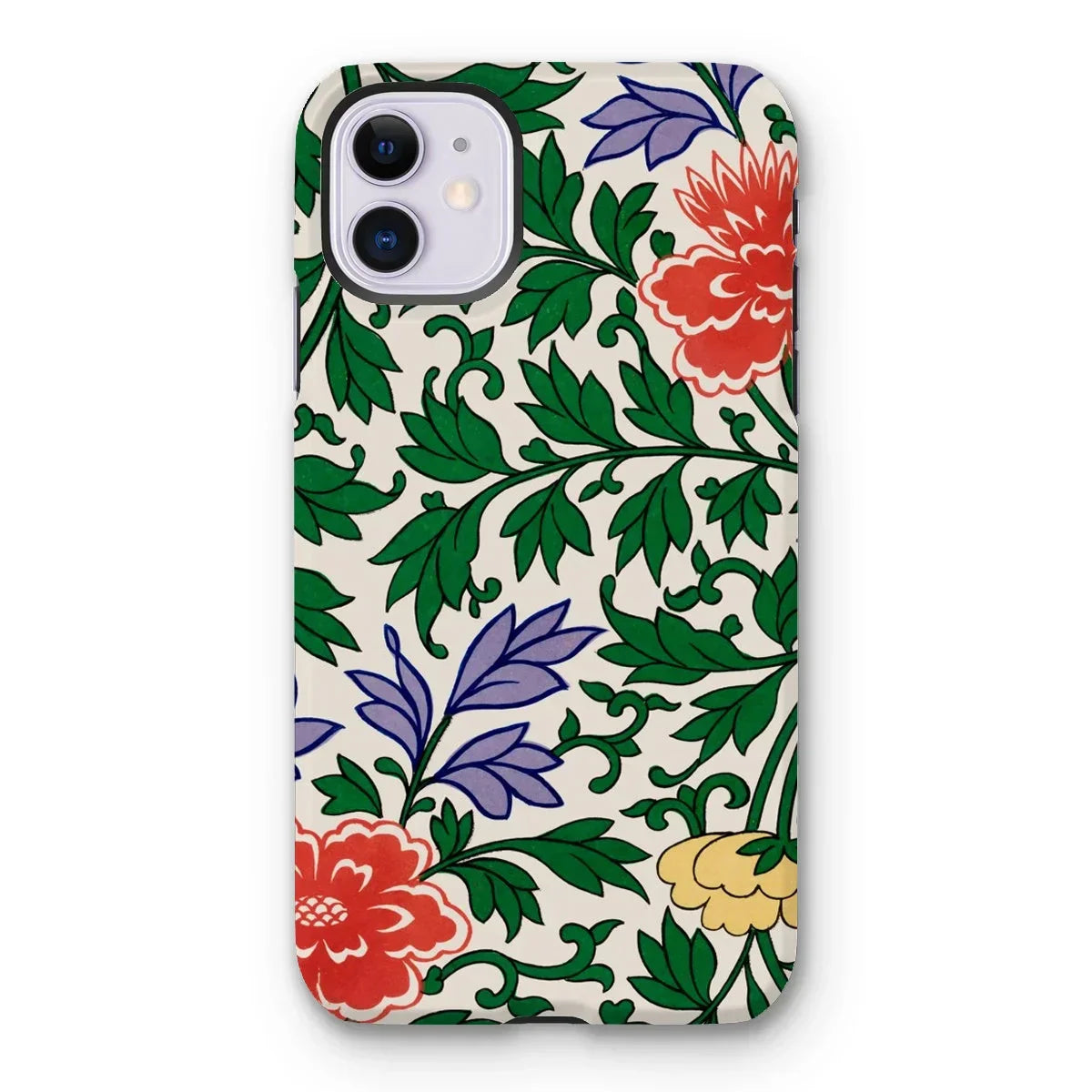 Chinese Aesthetic Botanical Pattern - Owen Jones Iphone Case, 11 / Matte, Floral-patterned Iphone Case Colorful Flowers Green Leaves Cream