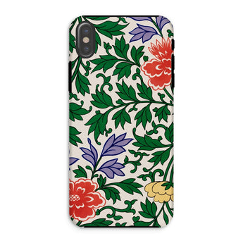 Chinese Aesthetic Botanical Pattern - Owen Jones Iphone Case, Xs / Matte, Floral-patterned Smartphone Case Green Leaves Purple Red Flowers