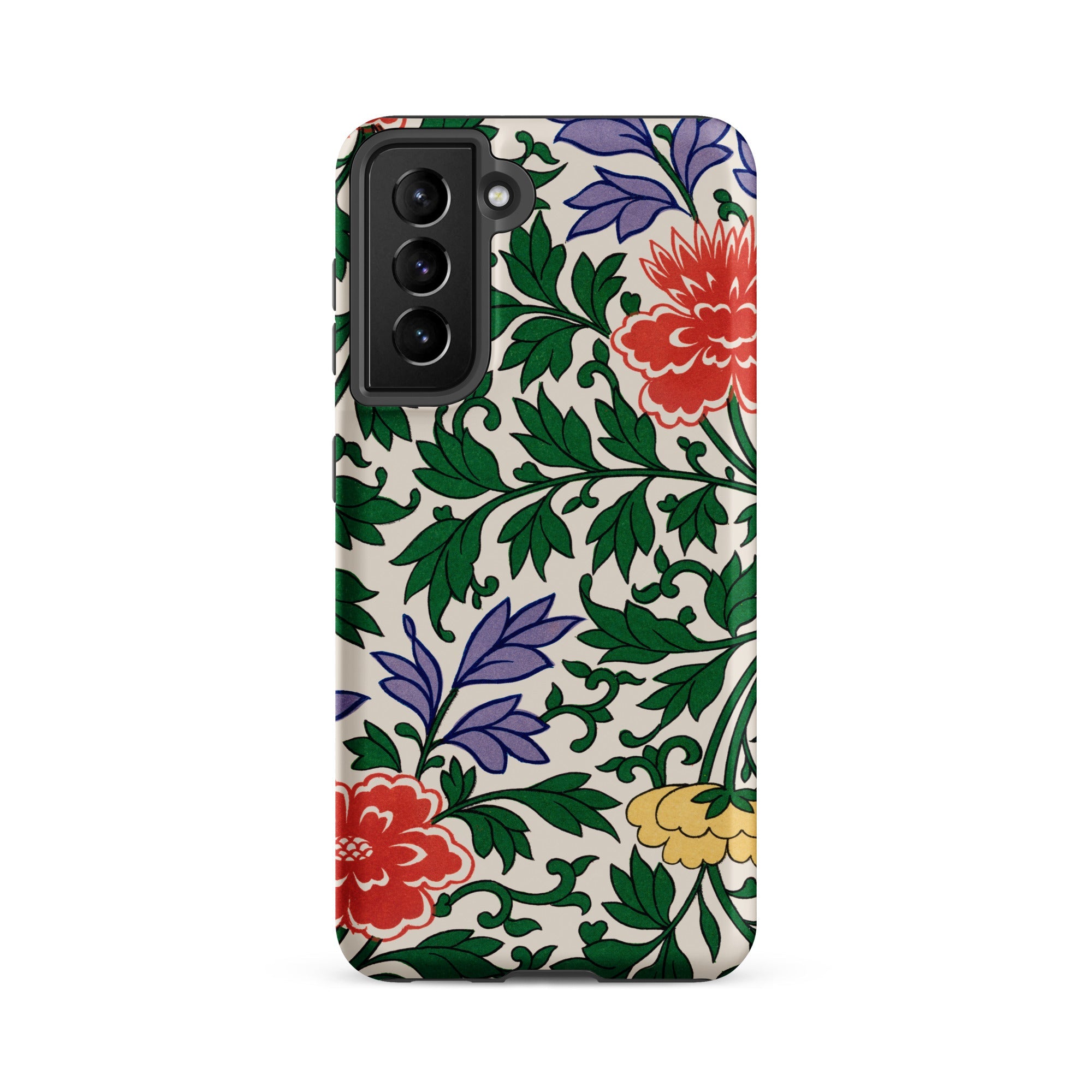 Chinese Aesthetic Botanical Pattern Owen Jones Samsung Case, Galaxy S21 Fe / Matte, White Phone Case Vibrant Floral Foliage Pattern Red