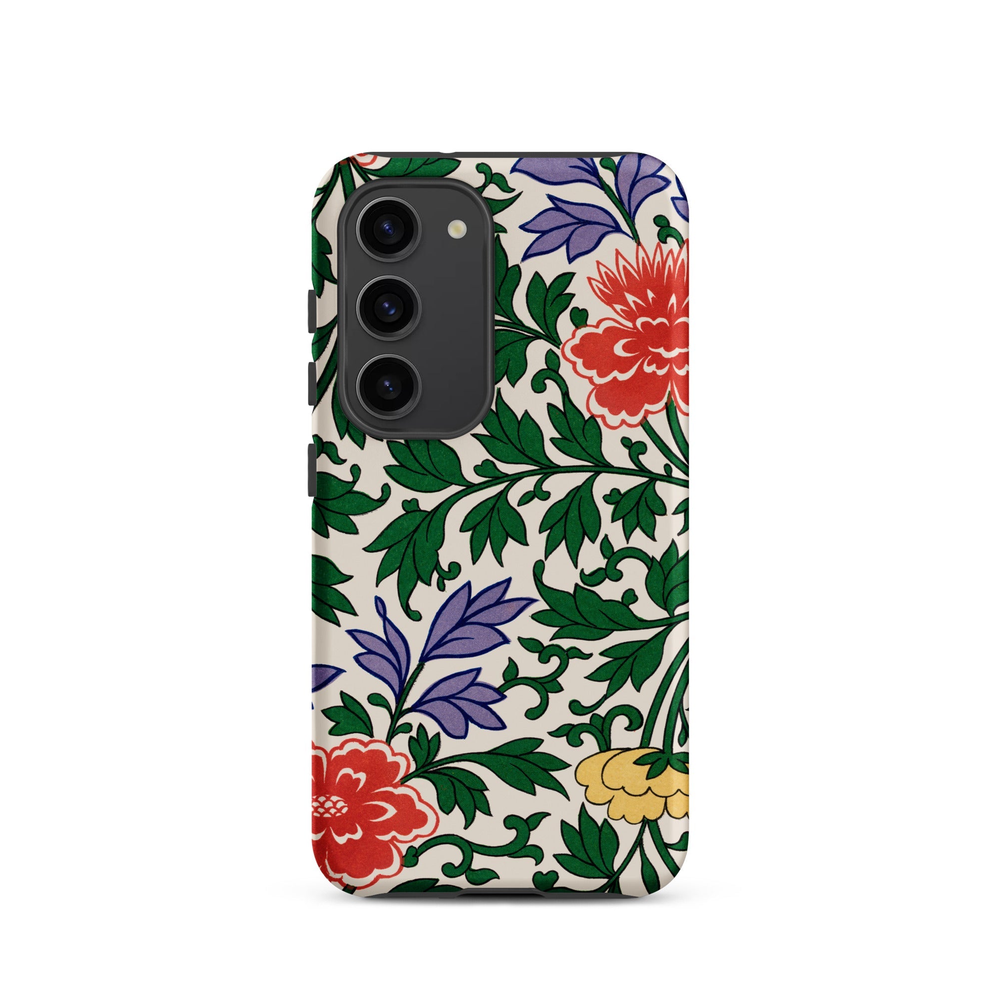 Chinese Aesthetic Botanical Pattern Owen Jones Samsung Case, Galaxy S23 / Matte, White Smartphone Case Colorful Floral Leaf Pattern
