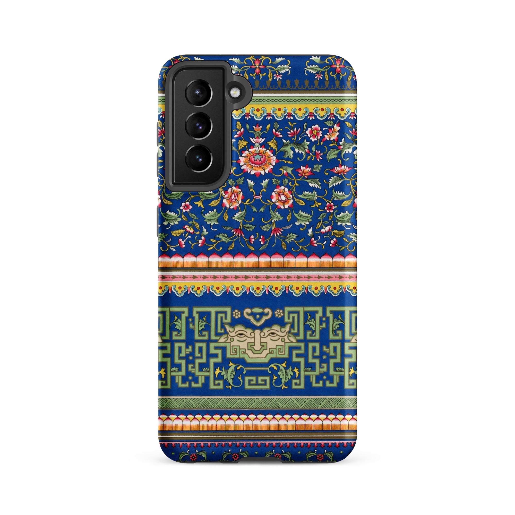 Chinese Aesthetic Pattern Owen Jones Samsung Case, Galaxy S21 Fe / Matte, Blue Smartphone Case Colorful Floral Geometric Pattern