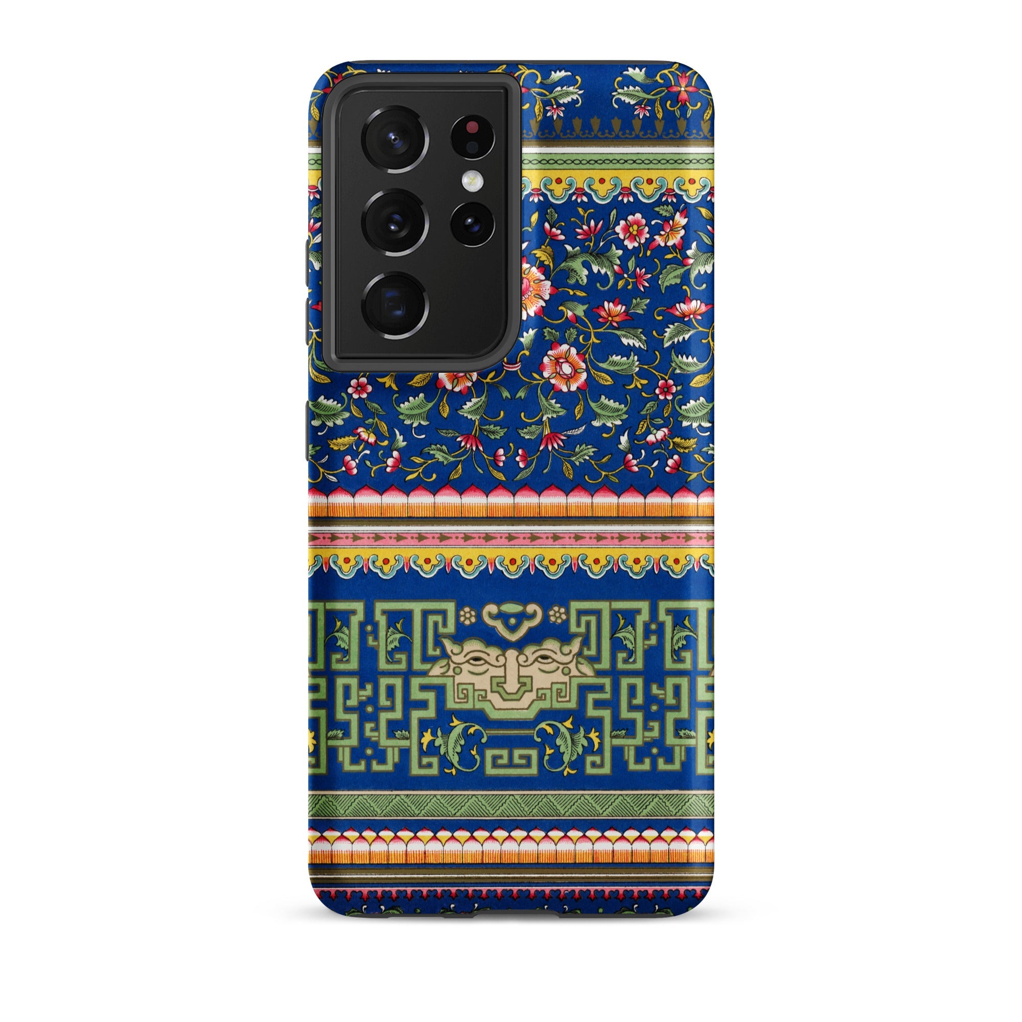 Chinese Aesthetic Pattern Owen Jones Samsung Case, Galaxy S21 Ultra / Matte, Dark Blue Phone Case Intricate Floral Geometric Pattern