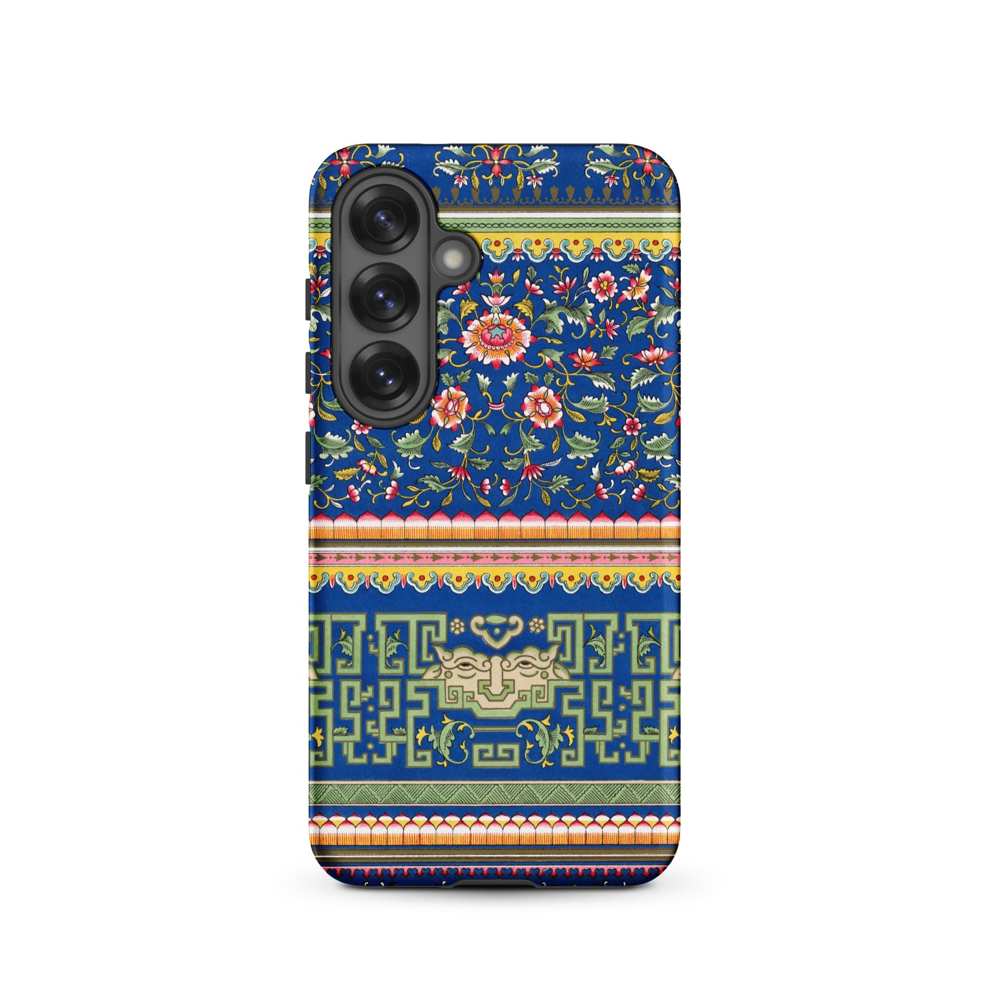 Chinese Aesthetic Pattern Owen Jones Samsung Case, Galaxy S25 / Matte, Blue Smartphone Case Floral Pattern Geometric Border Design