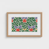 Chinese Botanical Illustration - Owen Jones Art Print / Canvas Rectangular Framed Artwork Vibrant Floral Pattern Red Purple, Lush Tapestry