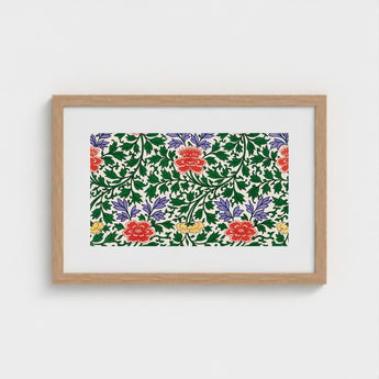 Chinese Botanical Illustration - Owen Jones Art Print / Canvas Rectangular Framed Artwork Vibrant Floral Pattern Red Purple, Lush Tapestry