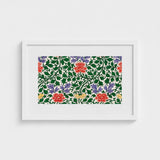 Chinese Botanical Illustration - Owen Jones Art Print / Canvas Framed Artwork Vibrant Floral Pattern Red Blossoms Purple, Lush Tapestry