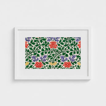 Chinese Botanical Illustration - Owen Jones Art Print / Canvas Framed Artwork Vibrant Floral Pattern Red Blossoms Purple, Lush Tapestry