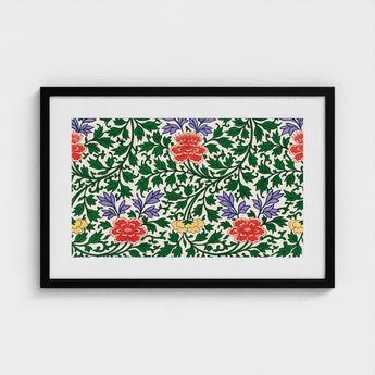 Chinese Botanical Illustration - Owen Jones Art Print / Canvas Framed Floral Artwork Vibrant Red Purple Yellow Blossoms, Lush Tapestry
