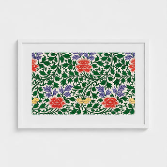 Chinese Botanical Illustration - Owen Jones Art Print / Canvas Framed Artwork Vibrant Floral Pattern Red Purple Yellow, Lush Tapestry Prints