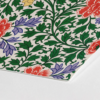 Chinese Botanical Illustration - Owen Jones Art Print / Canvas Rectangular Placemat Vibrant Floral Pattern Red Purple Green, Lush Tapestry