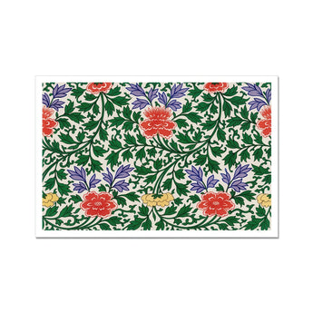 Chinese Botanical Illustration - Owen Jones Art Print, Floral Pattern Red Purple Yellow Blooms Amid Green