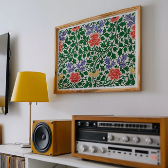 Chinese Botanical Illustration - Owen Jones Art Print, Framed Floral Artwork Green Vines Red Purple Flowers