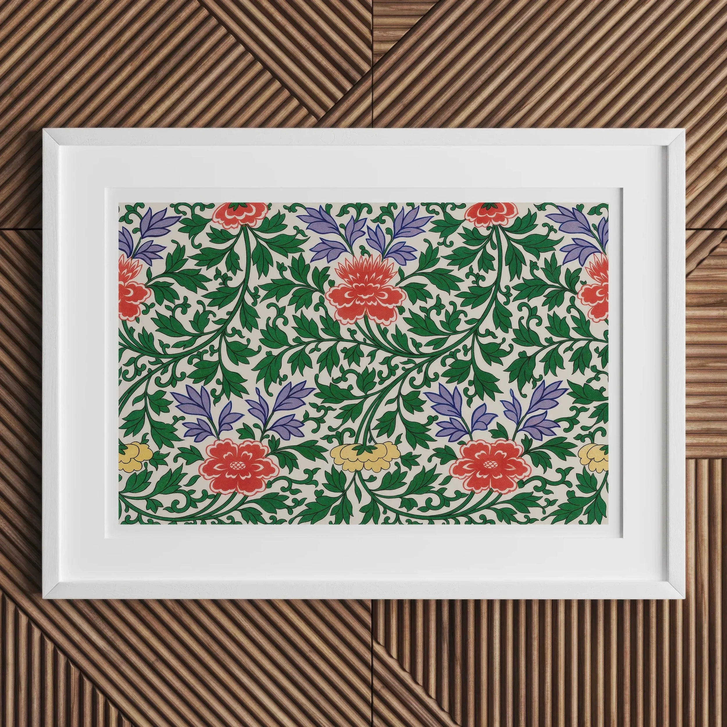 Chinese Botanical Illustration - Owen Jones Art Print, Framed Floral Print Colorful Flowers Green Foliage Pattern