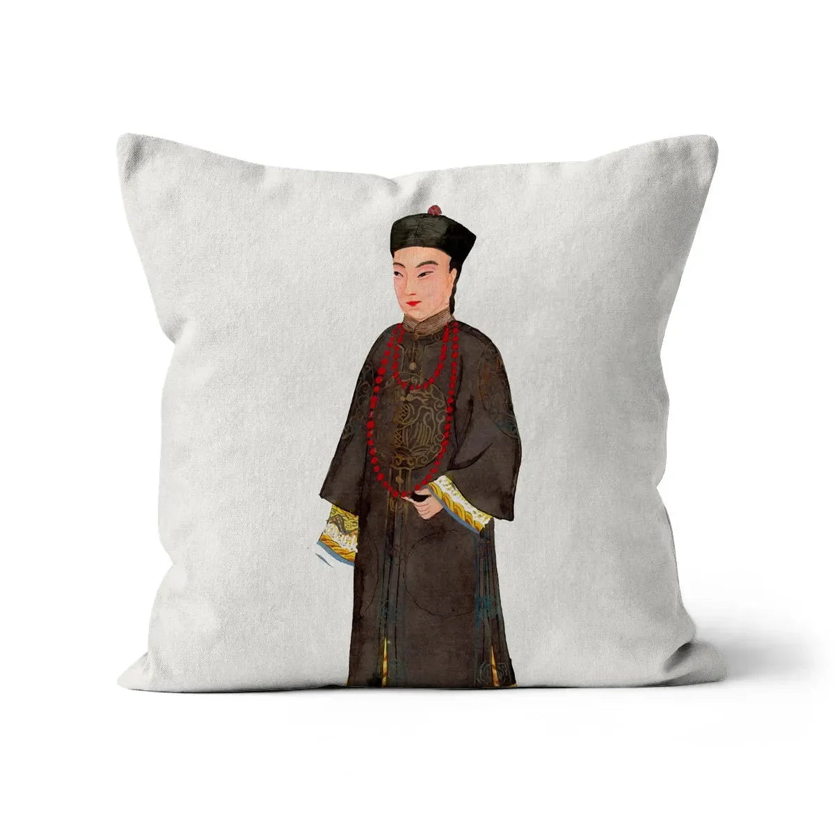 Chinese Emperor’s Courtier Cushion - Linen / 16’x16’ - Throw Pillows - Aesthetic Art