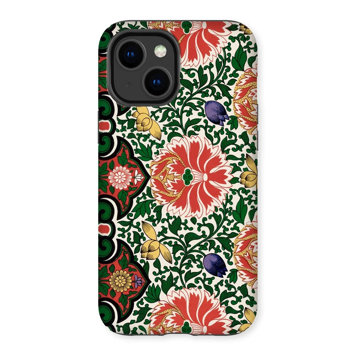Chinese Floral Pattern - Owen Jones Iphone Case, 14 Plus / Matte, Floral Patterned Phone Case Vibrant Red Flowers Green