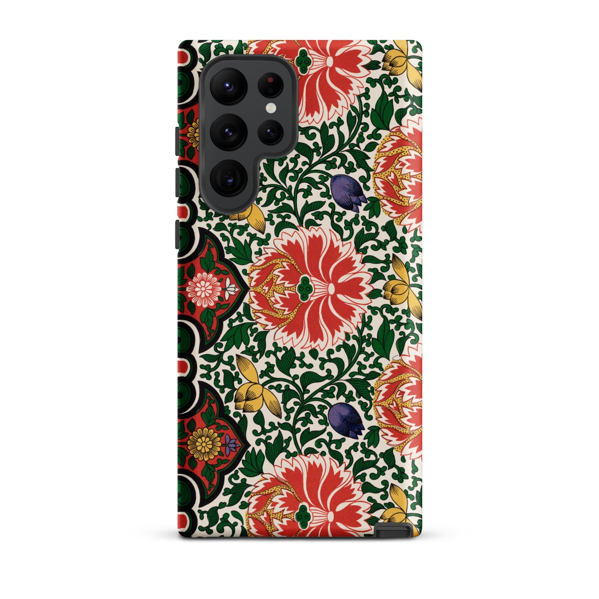 Chinese Floral Pattern Owen Jones Samsung Case, Galaxy S22 Ultra / Matte, Smartphone Case Vibrant Floral Leaf Pattern Red Flowers