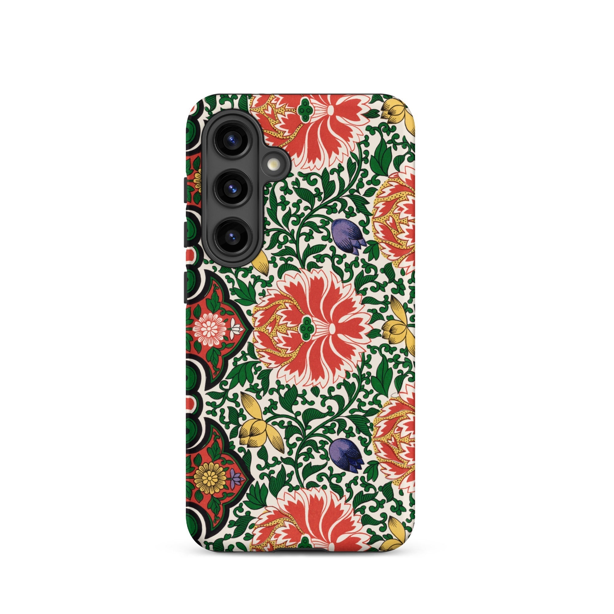 Chinese Floral Pattern Owen Jones Samsung Case, Galaxy S24 / Matte, Smartphone Case Vibrant Floral Leaf Pattern Red Yellow