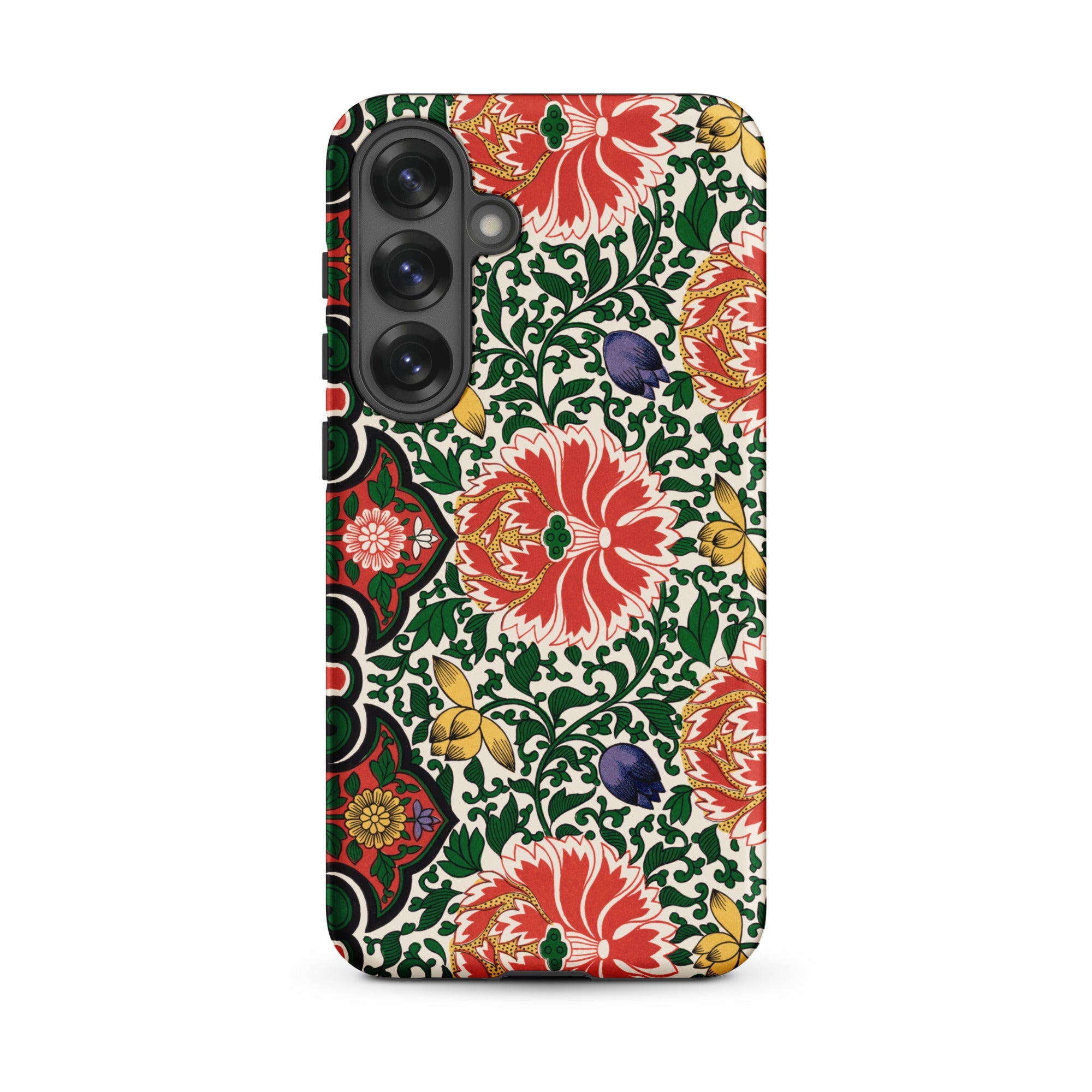 Chinese Floral Pattern Owen Jones Samsung Case, Galaxy S25 Plus / Matte, Smartphone Case Vibrant Floral Pattern Red Flowers Green