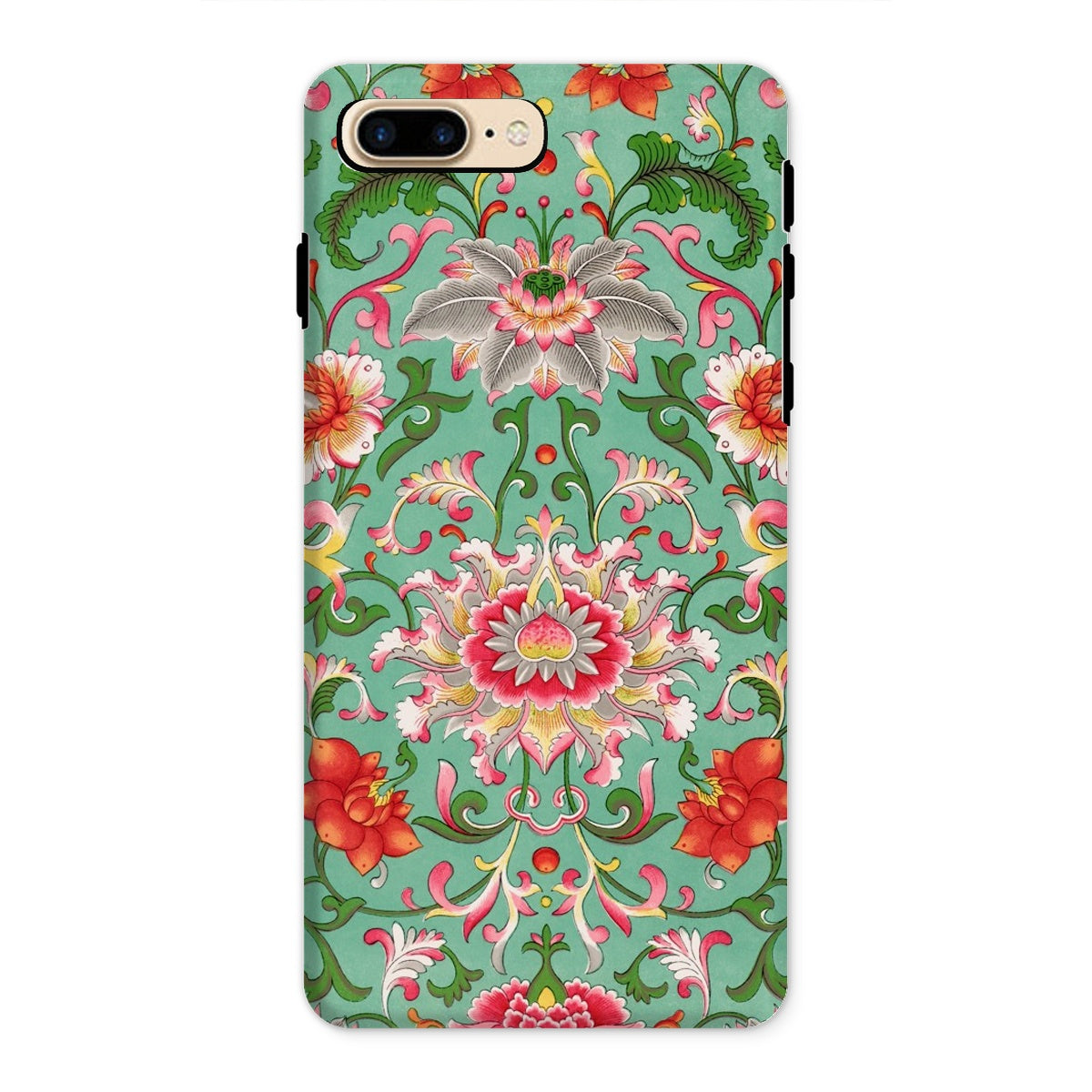 Chinese Florals - Owen Jones Chinoiserie Iphone Case, 8 Plus / Tough Phone, Floral Patterned Phone Case Vibrant Red Pink Green
