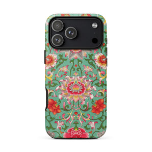 Chinese Florals - Owen Jones Chinoiserie Phone Case Iphone 17 Pro Max / Matte Green Floral Pattern Red Orange Flowers, Mobile Cases
