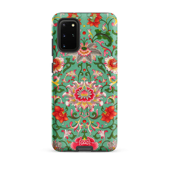 Chinese Florals - Owen Jones Chinoiserie Samsung Case, Galaxy S20 Plus / Matte, Phone Case Vibrant Floral Pattern Teal Background