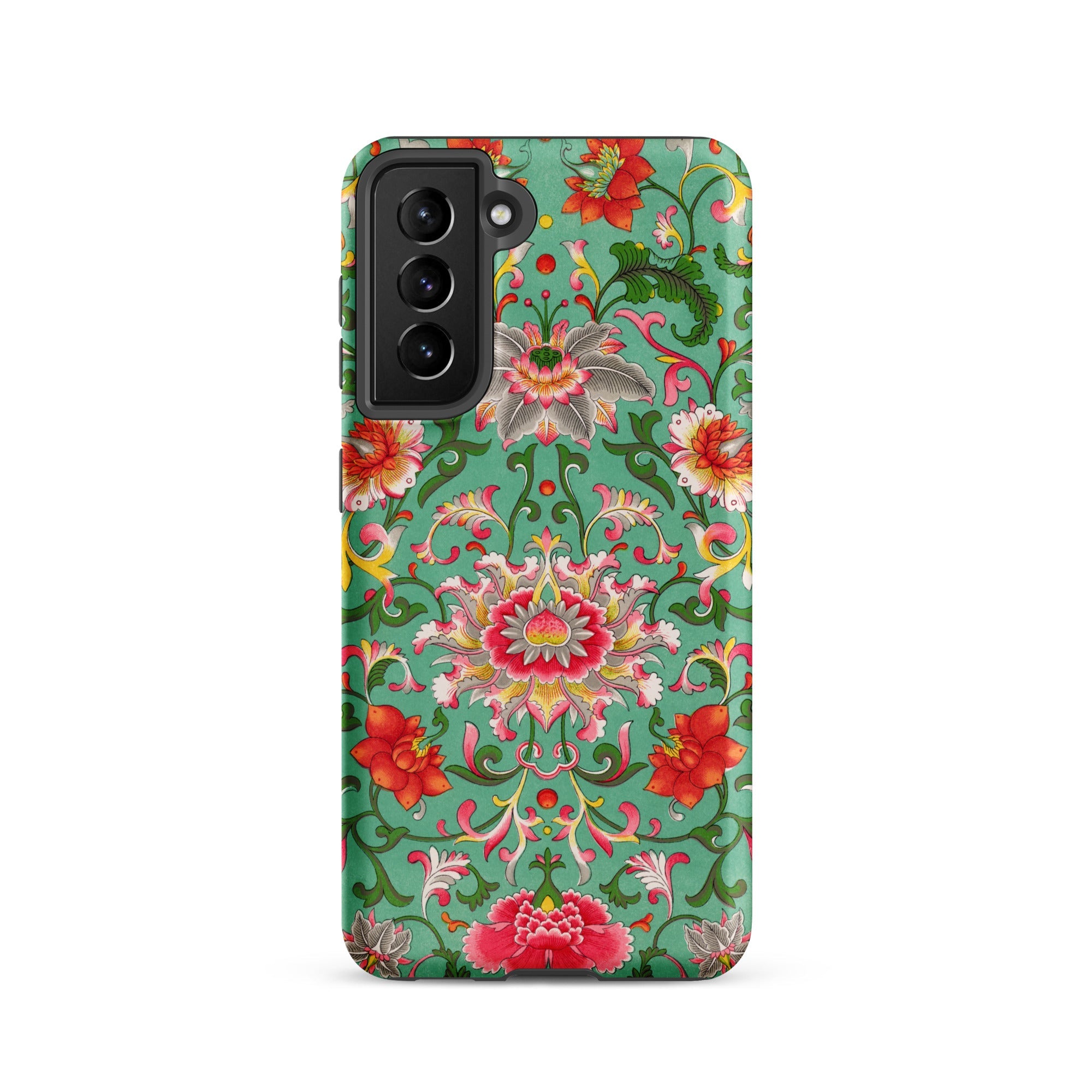 Chinese Florals Owen Jones Chinoiserie Samsung Case, Galaxy S21 / Matte, Smartphone Case Vibrant Floral Pattern Teal Background