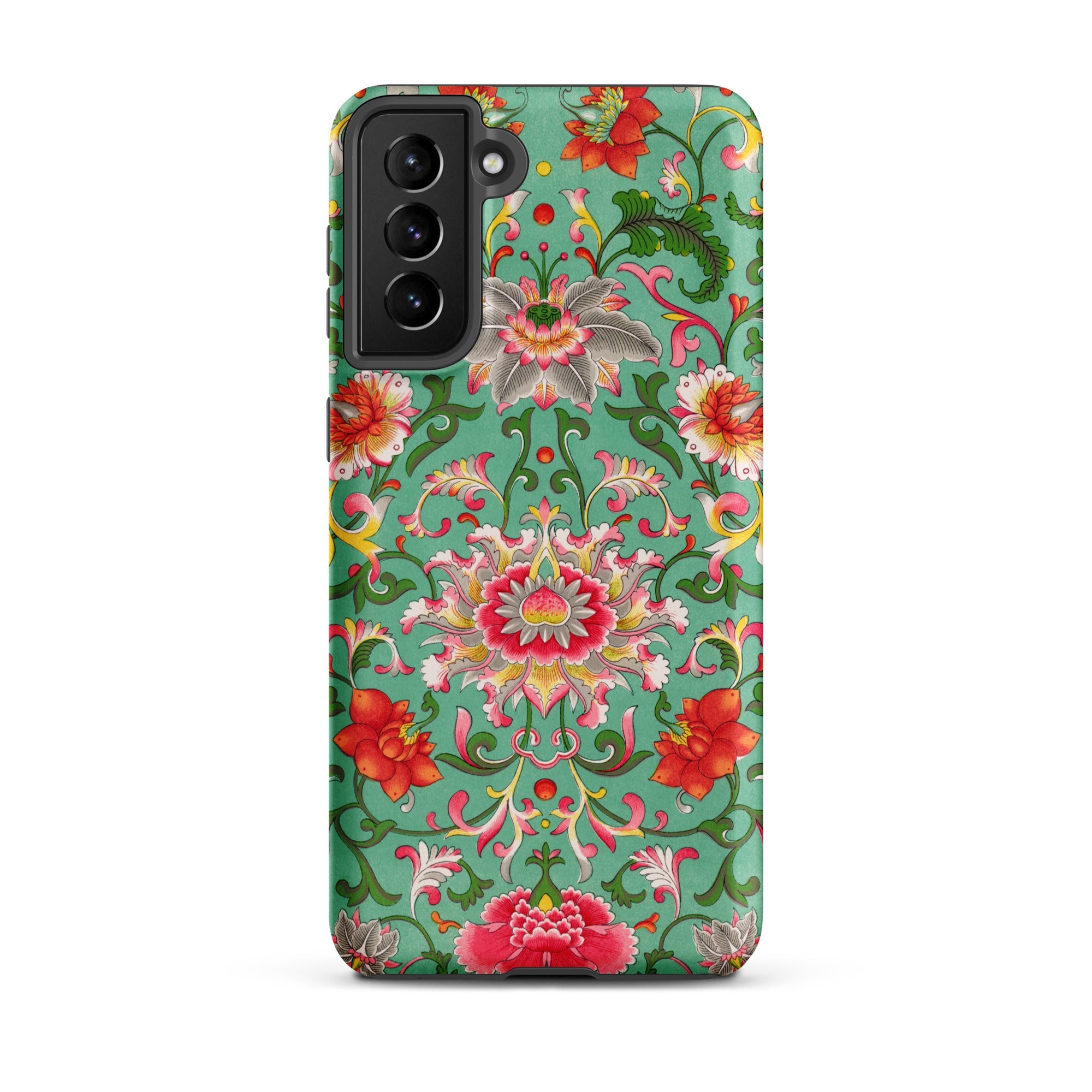 Chinese Florals Owen Jones Chinoiserie Samsung Case, Galaxy S21 Plus / Matte, Smartphone Case Intricate Floral Pattern Teal Background