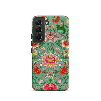 Chinese Florals - Owen Jones Chinoiserie Samsung Case, Galaxy S22 / Matte, Smartphone Case Vibrant Floral Pattern Teal Background