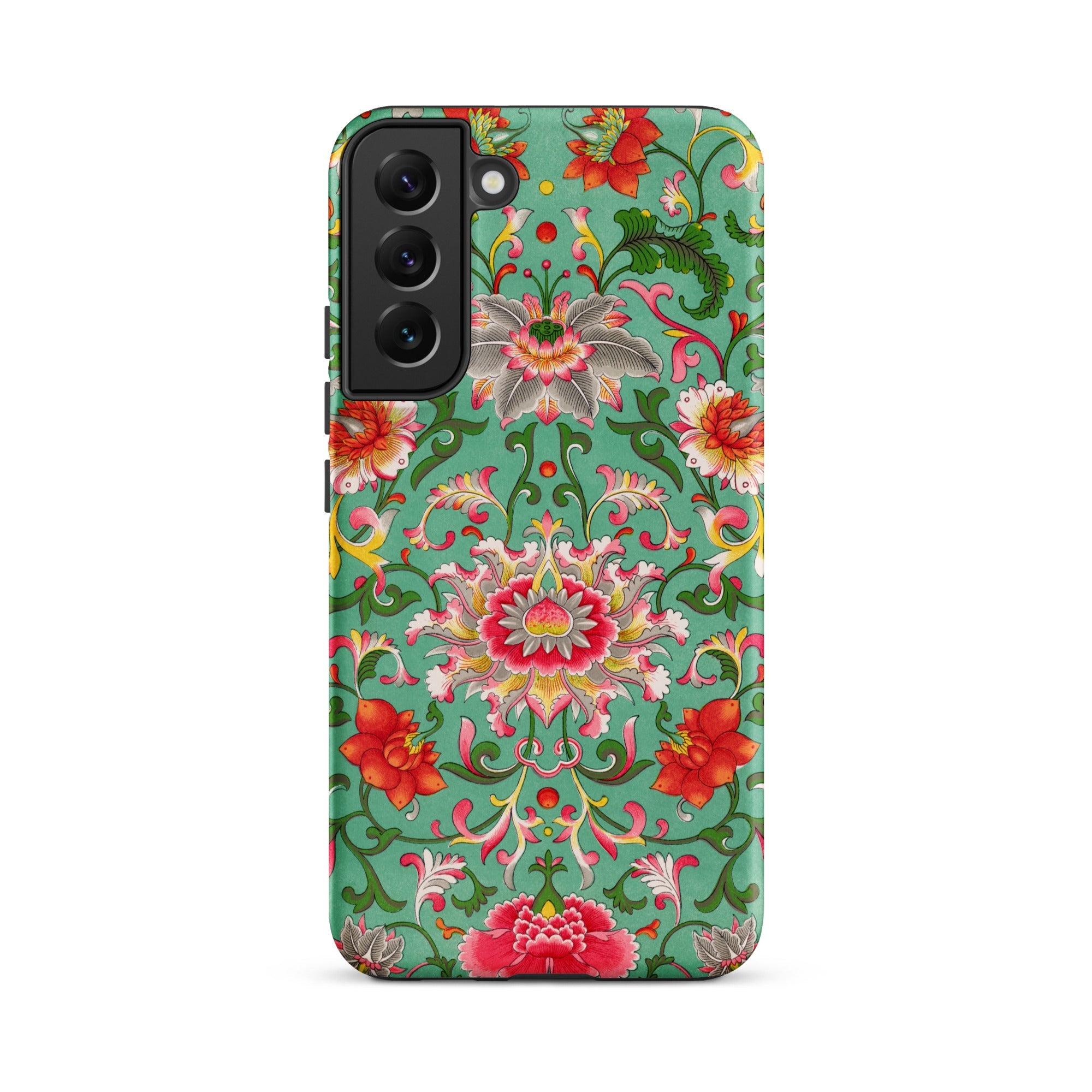 Chinese Florals Owen Jones Chinoiserie Samsung Case, Galaxy S22 Plus / Matte, Smartphone Case Vibrant Floral Pattern Teal Background