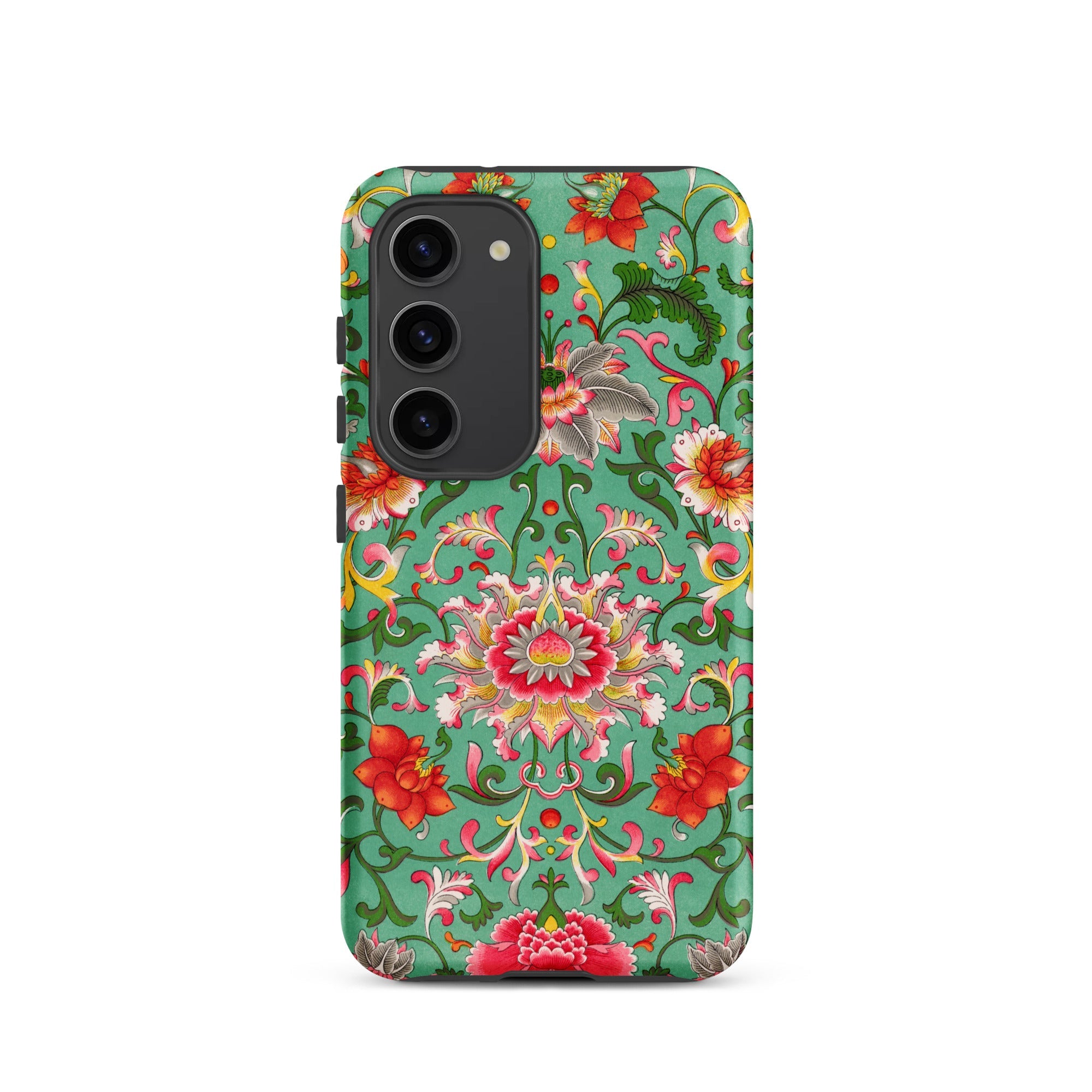 Chinese Florals Owen Jones Chinoiserie Samsung Case, Galaxy S23 / Matte, Smartphone Case Vibrant Floral Pattern Teal Background