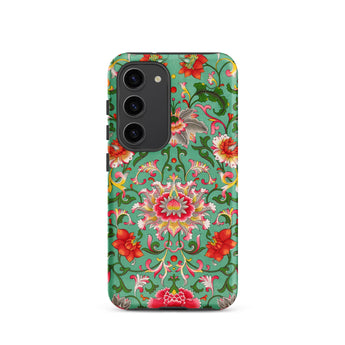 Chinese Florals - Owen Jones Chinoiserie Samsung Case, Galaxy S23 / Matte, Smartphone Case Vibrant Floral Pattern Teal Background