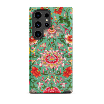 Chinese Florals - Owen Jones Chinoiserie Samsung Case, Galaxy S24 Ultra / Matte, Smartphone Case Ornate Floral Pattern Teal Background