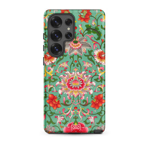 Chinese Florals - Owen Jones Chinoiserie Samsung Case, Galaxy S25 Ultra / Matte, Smartphone Case Vibrant Floral Pattern Teal Background