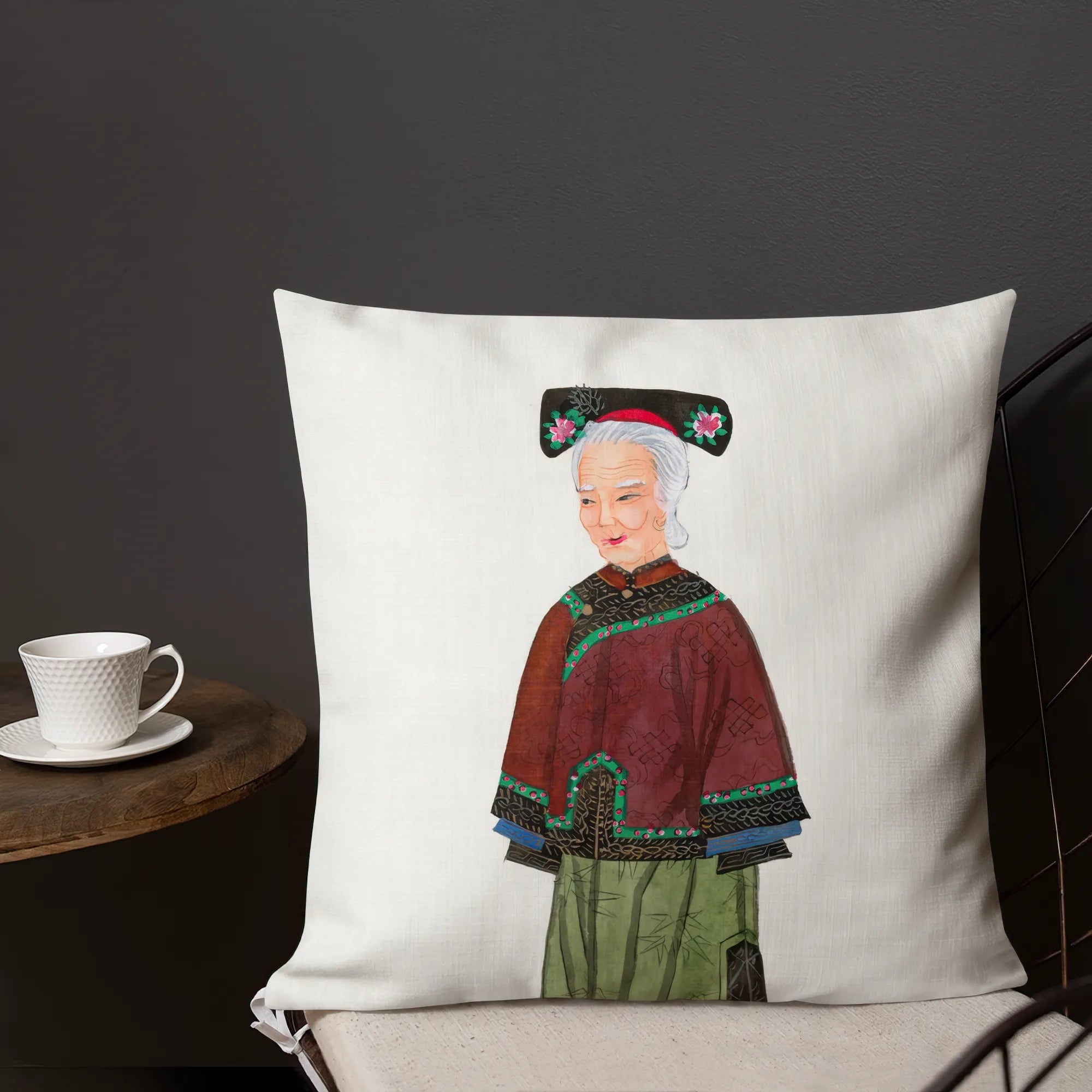 Chinese Grand Dame Too Cushion - Throw Pillows - Aesthetic Art